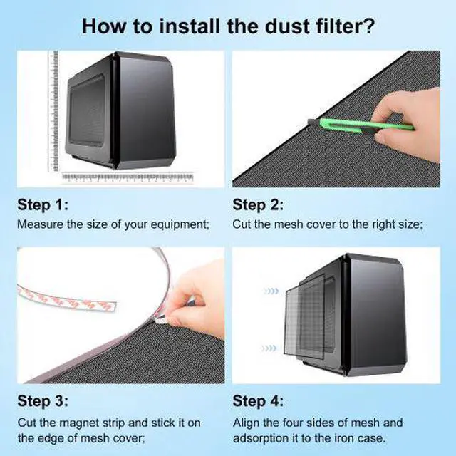 Alt view image 3 of 6 - 500x500mm 19.68inch DIY Computer PC Case and Fans PVC Dustproof Mesh Filter Cover with 3M Magnetic Strip for Computer Chassis Speakers and More