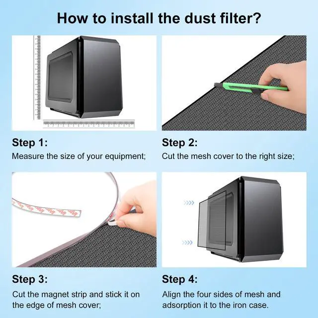 Alt view image 4 of 6 - 2-Pack 500x500mm 19.68inch DIY Computer PC Case and Fans PVC Dustproof Mesh Filter Cover with 3M Magnetic Strip for Computer Chassis Speakers and More