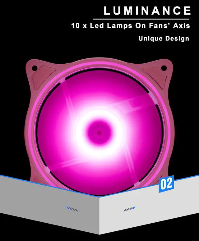 Alt view image 3 of 7 - 120mm Computer PC Cooling Fan Pink LED Case Cooler Fan Quiet 12V Computer PC Fan with Triple Light Loop 3-Pack