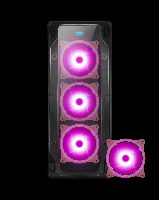 Alt view image 6 of 7 - 120mm Computer PC Cooling Fan Pink LED Case Cooler Fan Quiet 12V Computer PC Fan with Triple Light Loop 3-Pack