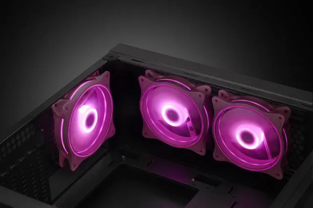 Alt view image 5 of 7 - 120mm Computer PC Cooling Fan Pink LED Case Cooler Fan Quiet 12V Computer PC Fan with Triple Light Loop 3-Pack