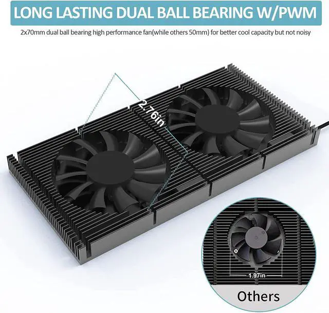 Alt view image 2 of 6 - GPU Backplate Memory Radiator Aluminum Heatsink Cooler with Dual 70mm 4Pin PWM Cooling Fan for Graphics Card RTX 3090