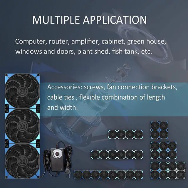 Alt view image 5 of 6 - 360mm Adjustable Computer PC Vent Fans with 3-12V Speed Controller for Chicken Coop Rack Space Window Wall Cabinet Server Mining Rig Exhaust Cooling