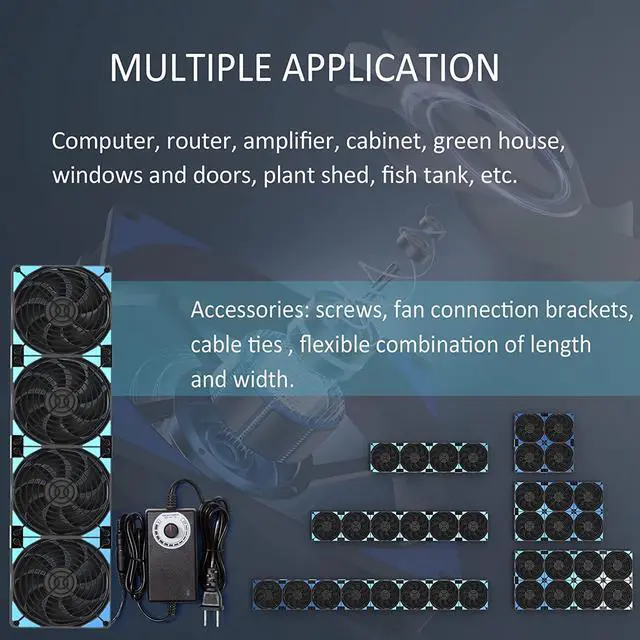 Alt view image 5 of 6 - 480mm Adjustable Computer PC Vent Fans with 3-12V Speed Controller for Chicken Coop Rack Space Window Wall Cabinet Server Mining Rig Exhaust Cooling
