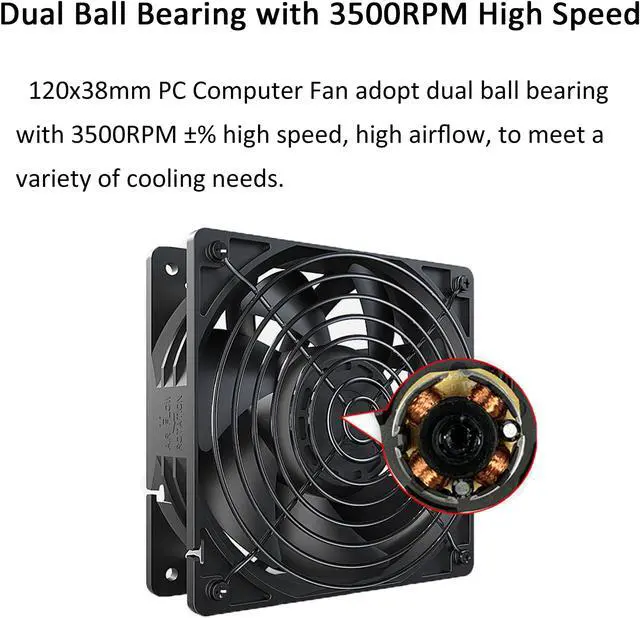 Alt view image 3 of 6 - 120x38mm PC Computer Fan DC 12V D Type 4Pin Cooling Fan High Speed Brushless Exhaust Fan For Computer Case 3500RPM 148CFM