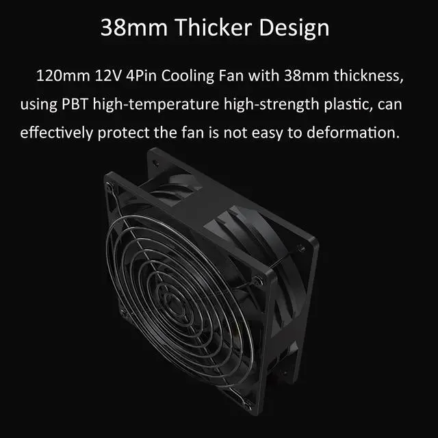Alt view image 4 of 6 - 120x38mm PC Computer Fan DC 12V D Type 4Pin Cooling Fan High Speed Brushless Exhaust Fan For Computer Case 3500RPM 148CFM
