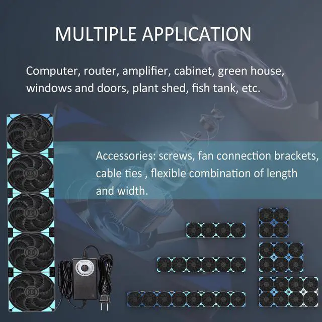 Alt view image 5 of 6 - PANO-MOUNTS 120mmx5 600mm Adjustable Computer PC Vent Fans with 3V-12V Speed Controller for Flexible Arrange Rack Space Window Wall Cabinet Server Mining Rig Chicken Coop Exhaust Cooling