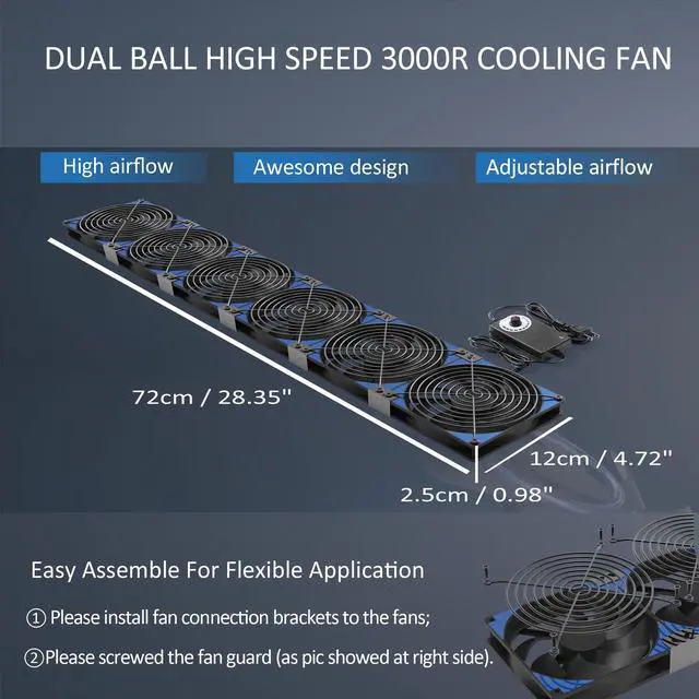 Alt view image 5 of 6 - PANO-MOUNTS 120mmx6 720mm Adjustable Computer PC Vent Fans with 3V-12V Speed Controller for Flexible Arrange Cabinet Rack Space Window Wall Server Mining Rig Chicken Coop Exhaust Cooling