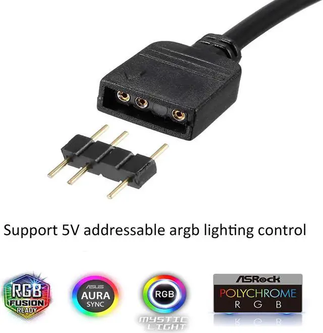 Alt view image 2 of 6 - PANO-MOUNTS 120mm RGB Fans 5V 3Pin Addressable RGB PWM PC Computer CPU Case Cooling Fan With SATA Adapter Cable 800-1800RPM 3-Pack Black