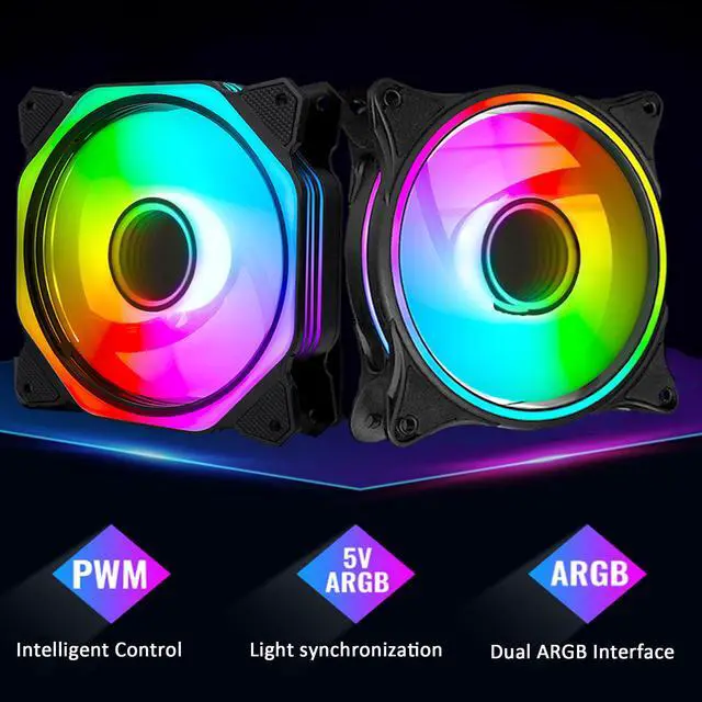 Alt view image 5 of 6 - PANO-MOUNTS 120mm RGB Fans 5V 3Pin Addressable RGB PWM PC Computer CPU Case Cooling Fan With SATA Adapter Cable 800-1800RPM 3-Pack Black
