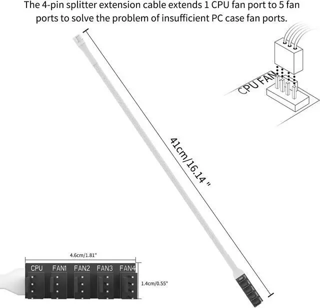 Alt view image 4 of 5 - PANO-MOUNTS PWM Fan Hub 1-to-5 for 4-Pin/3-Pin Computer Case Fans | 5-Port Cooling Fan Hub with 4Pin PWM Control | 2 Pack for PC Case, ITX, Mining Rig (White)