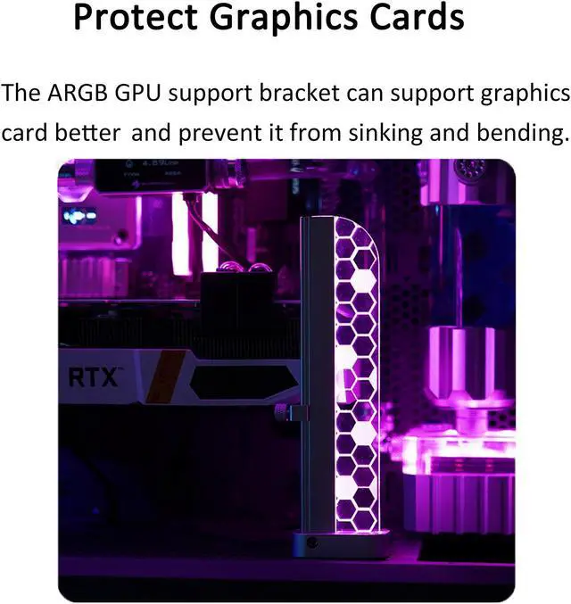 Alt view image 2 of 6 - PANO-MOUNTS 5V 3-Pin ARGB Addressable RGB GPU Support Bracket Holder Sliding Height Adjustable Magnetic With Acrylic For Graphics and Video Cards White