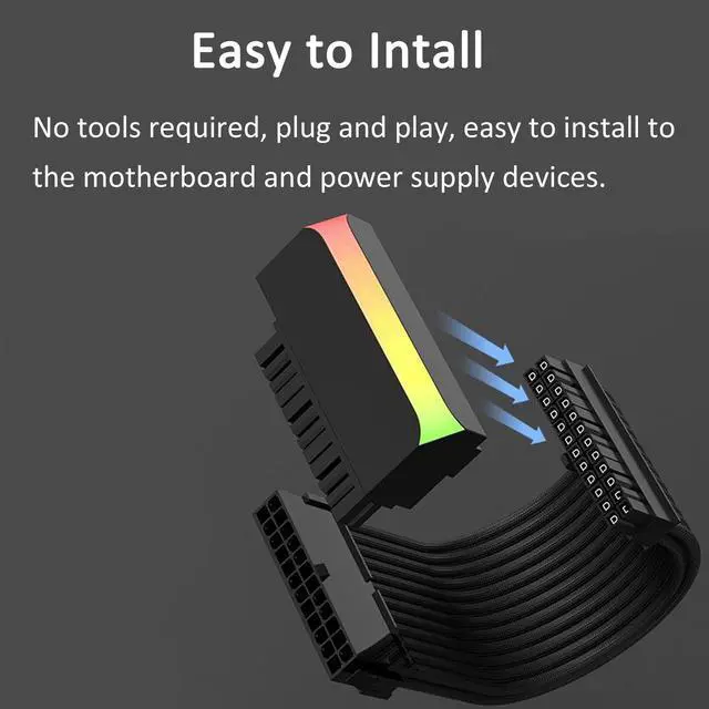 Alt view image 4 of 6 - PANO-MOUNTS ATX 24Pin 90°Adapter Cap 5V ARGB 24Pin Adapter With Light Effect Synchronization Black