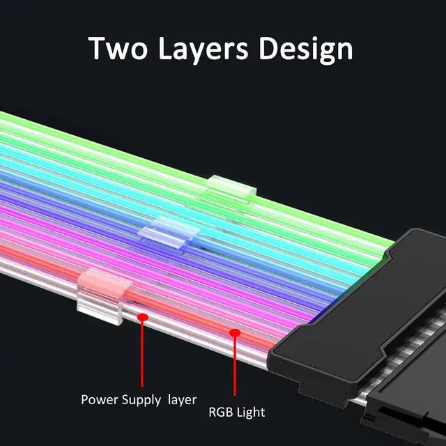 Alt view image 4 of 6 - PANO-MOUNTS ATX 24Pin Power Supply Extension Cable Kits RGB PSU Cable with 5V 3Pin ARGB Cable for Light Synchronization Black