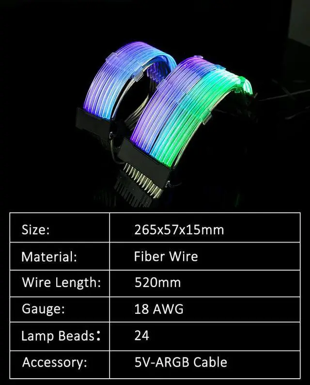 Alt view image 5 of 6 - PANO-MOUNTS ATX 24Pin Power Supply Extension Cable Kits RGB PSU Cable with 5V 3Pin ARGB Cable for Light Synchronization Black