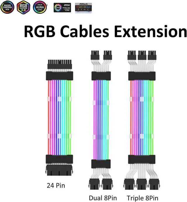 Alt view image 2 of 6 - PANO-MOUNTS ATX RGB Extension Cable Triple 8Pin Graphics Card GPU Sleeved Cable Kit with 5V 3Pin ARGB Cable for Light Synchronization Black