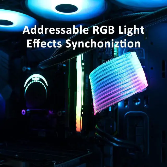 Alt view image 3 of 6 - PANO-MOUNTS ATX RGB Extension Cable Triple 8Pin Graphics Card GPU Sleeved Cable Kit with 5V 3Pin ARGB Cable for Light Synchronization Black