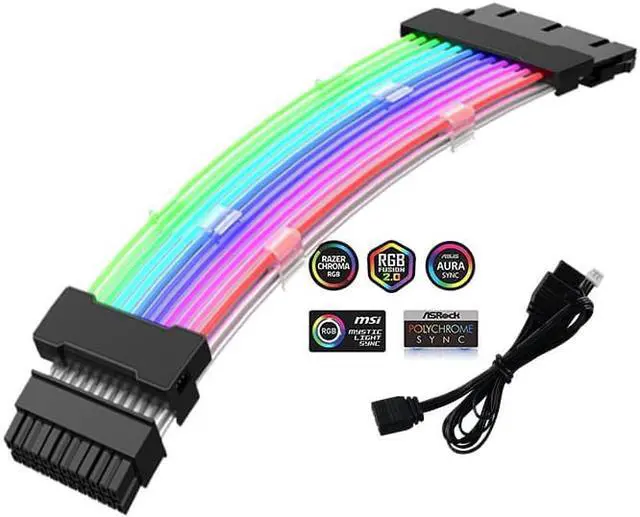 Main image of PANO-MOUNTS ATX 24Pin Power Supply Extension Cable Kits RGB PSU Cable with 5V 3Pin ARGB Cable for Light Synchronization Black