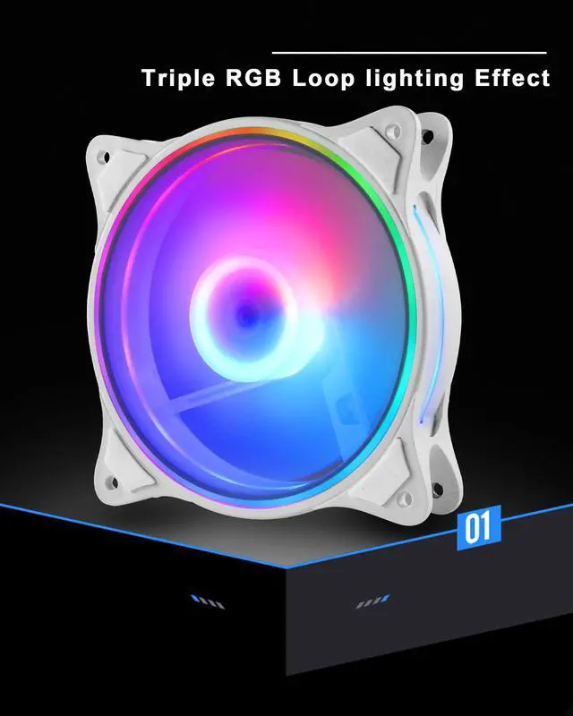 Alt view image 6 of 7 - PANO-MOUNTS 120mm 5V ARGB 4Pin PWM PC Computer CPU Case Cooler Fan Triple Light Loop with SATA Fan Hub 2 Ports 800-1600RPM 3-Pack White