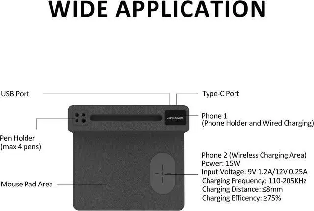 Alt view image 5 of 7 - 15W Wireless Charging Mouse Pad Qi Phone Wireless Desk Charger Mouse Mat With LED Logo For Multiple Mobile Devices
