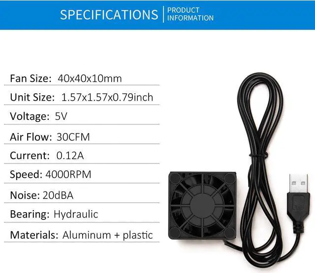 Alt view image 2 of 7 - PANO-MOUNTS 40mm Mini USB Radiator Fan Silent and Efficient 4010 Fan With Included 10mm Aluminum Heat Sink and Thermal Pad for Graphics Cards Router HDD 3D Printer