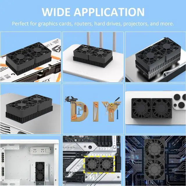 Alt view image 7 of 7 - PANO-MOUNTS 40mmx2 Mini USB Radiator Fan Silent and Efficient 4010 Fan With Included 5mm Aluminum Heat Sink and Thermal Pad for Graphics Cards Router HDD 3D Printer