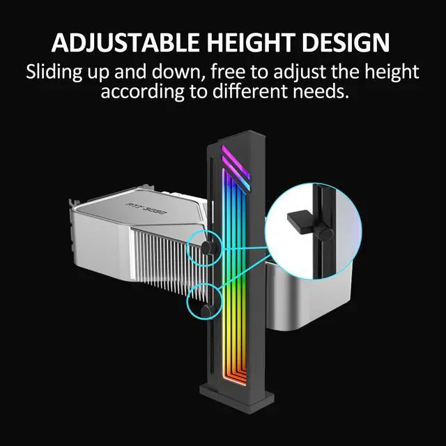 Alt view image 2 of 6 - 5V 3-Pin Infinity ARGB GPU Support Bracket Height Adjustable With Aluminum Perfect for Graphics and Video Cards in Sleek Black
