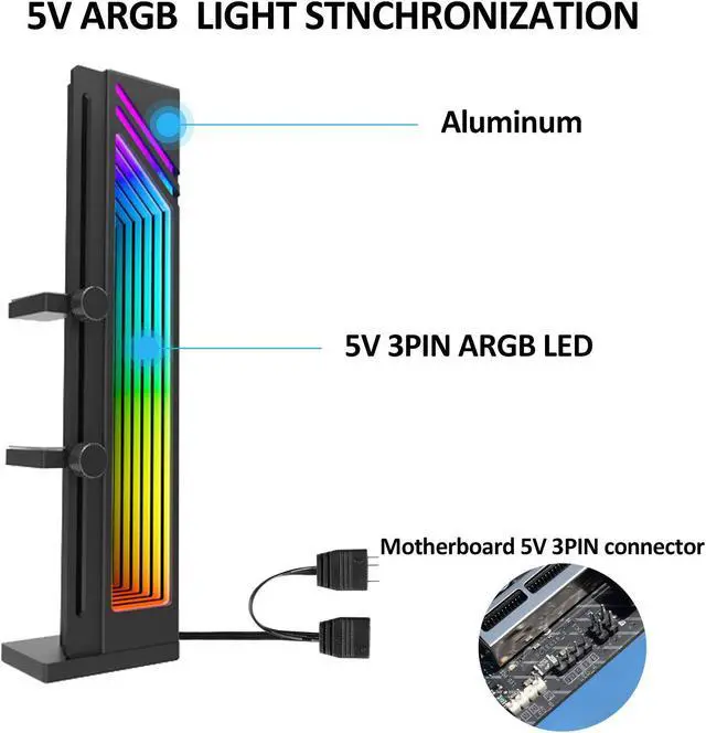 Alt view image 6 of 6 - 5V 3-Pin Infinity ARGB GPU Support Bracket Height Adjustable With Aluminum Perfect for Graphics and Video Cards in Sleek Black