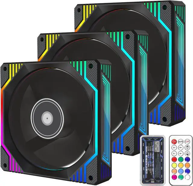 Main image of PANO-MOUNTS 120mm Black Infinity Mirror RGB Fans 12V 6Pin Quiet Gaming PC Computer LED CPU Cooler Chassis Case Fans With Adjustable Color Controlled By Remote 3-Pack