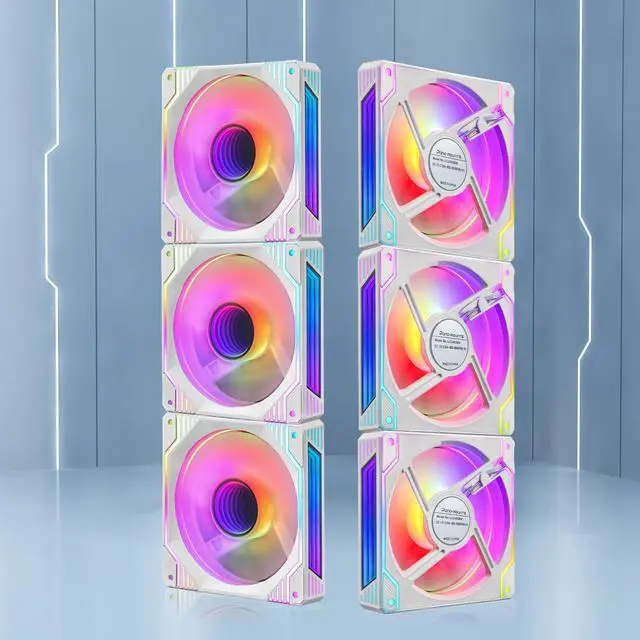 Alt view image 6 of 7 - PANO-MOUNTS 120mm White Infinity Mirror ARGB Case Fans 5V 3Pin Addressable RGB PWM PC Fan Computer CPU Case Cooling Fans 600-1800RPM  3-Pack