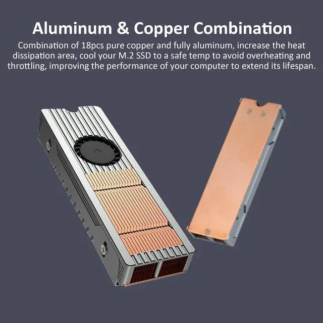 Alt view image 4 of 7 - M.2 SSD Heatsink Aluminum Copper Double-Sided Heatsink Plus With Fan and Thermal Pad For M.2 2280 NVMe and SATA Solid State Drives