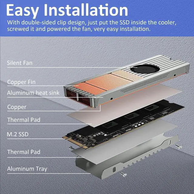 Alt view image 5 of 7 - M.2 SSD Heatsink Aluminum Copper Double-Sided Heatsink Plus With Fan and Thermal Pad For M.2 2280 NVMe and SATA Solid State Drives