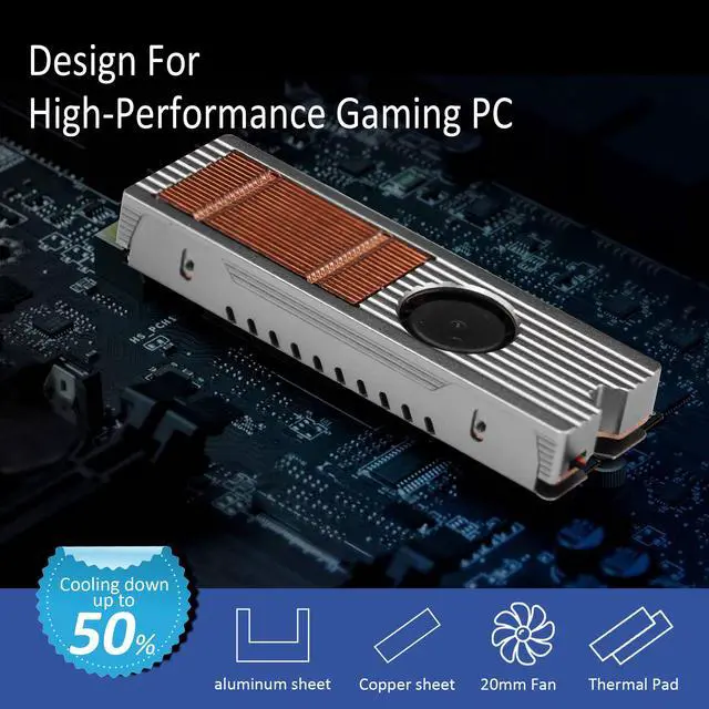 Alt view image 7 of 7 - M.2 SSD Heatsink Aluminum Copper Double-Sided Heatsink Plus With Fan and Thermal Pad For M.2 2280 NVMe and SATA Solid State Drives