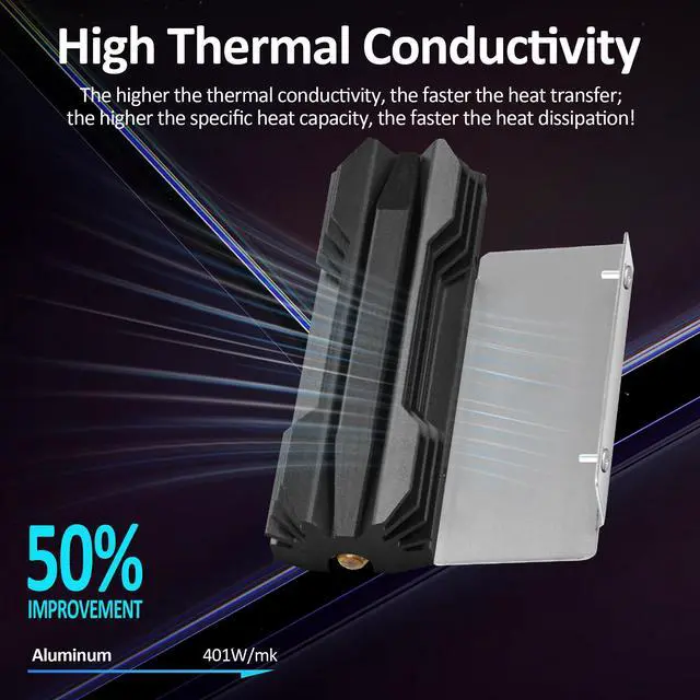 Alt view image 2 of 7 - Aluminum M.2 2280 SSD Heatsinks with Thermal Pad and Cooper Pipe For M.2 2280 NVMe Black