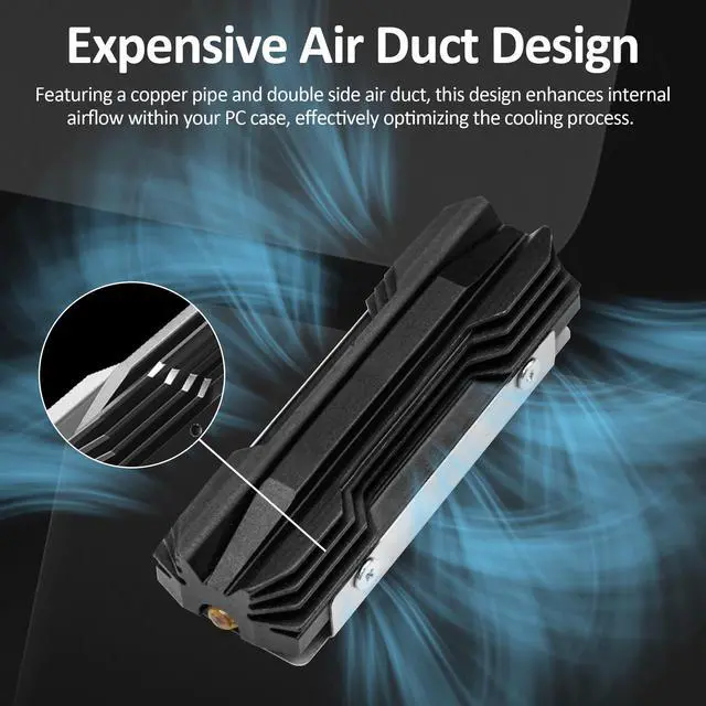Alt view image 3 of 7 - Aluminum M.2 2280 SSD Heatsinks with Thermal Pad and Cooper Pipe For M.2 2280 NVMe Black
