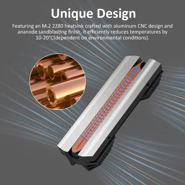 Alt view image 4 of 7 - Aluminum M.2 2280 SSD Heatsinks with Thermal Pad and Cooper Pipe For M.2 2280 NVMe Black