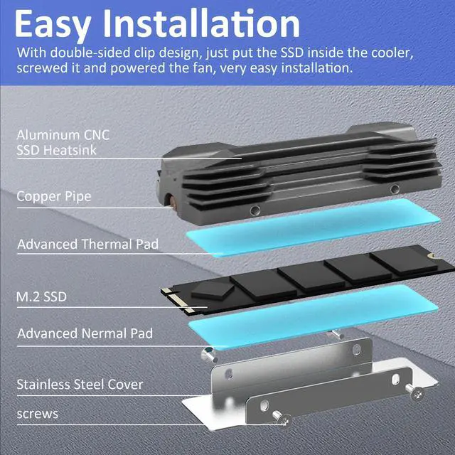 Alt view image 5 of 7 - Aluminum M.2 2280 SSD Heatsinks with Thermal Pad and Cooper Pipe For M.2 2280 NVMe Black