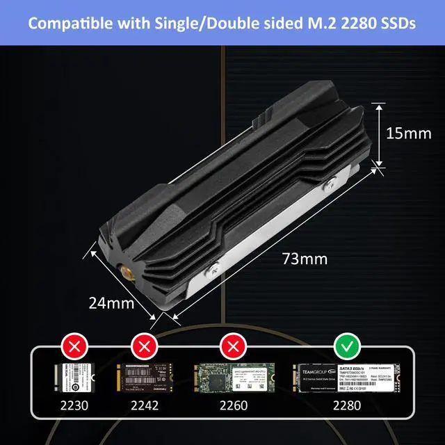 Alt view image 6 of 7 - Aluminum M.2 2280 SSD Heatsinks with Thermal Pad and Cooper Pipe For M.2 2280 NVMe Black
