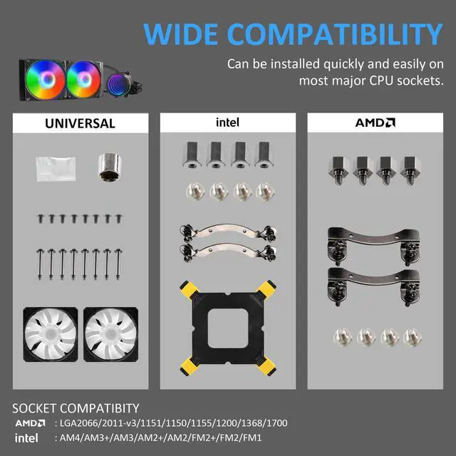 Alt view image 5 of 7 - 240mm AIO CPU Cooler with Addressable RGB PWM CPU Fan and Radiator Liquid Cooling for Intel & AMD, Infinite Mirror Pump, Easy Installation Compatibility with LGA 1700/1200/115X AMD AM5/AM4