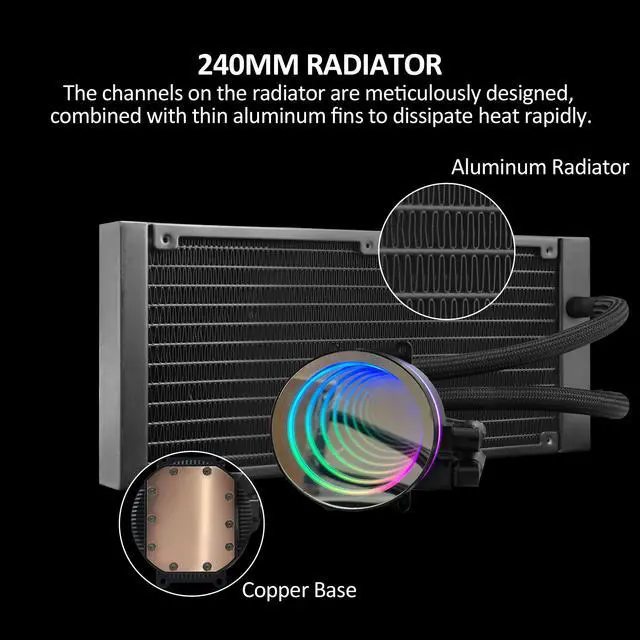 Alt view image 7 of 7 - 240mm AIO CPU Cooler with Addressable RGB PWM CPU Fan and Radiator Liquid Cooling for Intel & AMD, Infinite Mirror Pump, Easy Installation Compatibility with LGA 1700/1200/115X AMD AM5/AM4