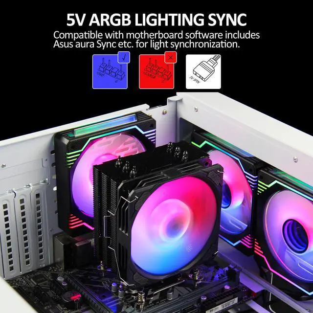 Alt view image 3 of 7 - PANO-MOUNTS CPU Cooler Stock Air Cooling Fan with 120mm ARGB 4Pin PC PWM Fans 6 Heat Pipes TDP 210W for Intel LGA 1700 LGA 1200 LGA 1155 LGA 1151 AMD AM5/AM4