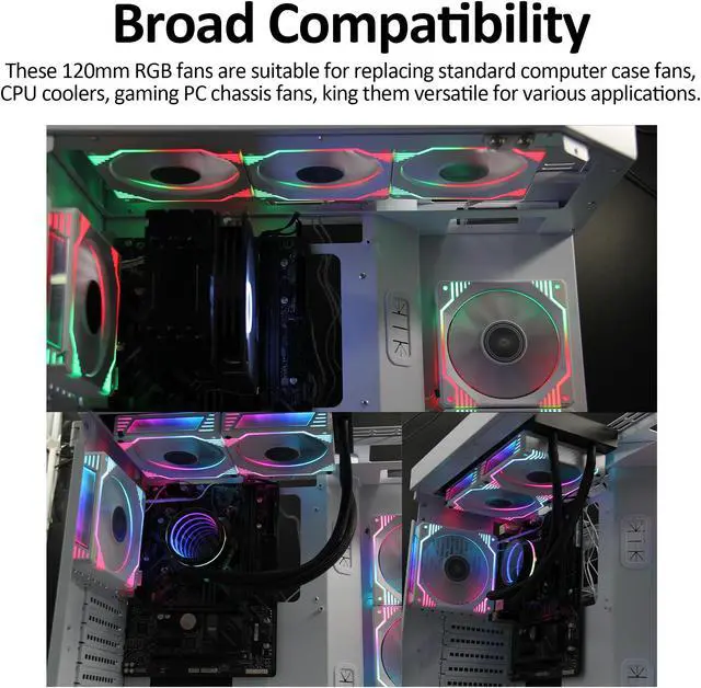 Alt view image 7 of 7 - PANO-MOUNTS 120mm White 6Pin Infinity Mirror Gaming PC Computer CPU Cooler Chassis RGB Fans With Adjustable Color Controlled By Remote 3-Pack