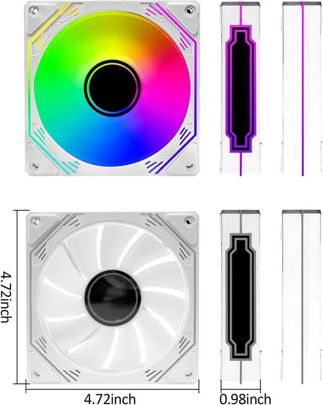 Alt view image 2 of 7 - PANO-MOUNTS 120mm Reverse Airflow ARGB Fan Infinity Mirror 5V 3Pin Addressable RGB PWM PC Computer Water Cooler CPU Case Fan 600-1800RPM White 3-Pack