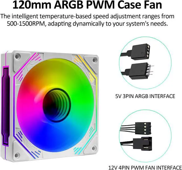 Alt view image 4 of 7 - PANO-MOUNTS 120mm Reverse Airflow ARGB Fan Infinity Mirror 5V 3Pin Addressable RGB PWM PC Computer Water Cooler CPU Case Fan 600-1800RPM White 3-Pack