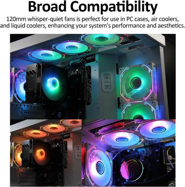 Alt view image 7 of 7 - PANO-MOUNTS 120mm Reverse Airflow ARGB Fan Infinity Mirror 5V 3Pin Addressable RGB PWM PC Computer Water Cooler CPU Case Fan 600-1800RPM White 3-Pack