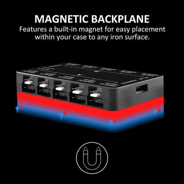 Alt view image 6 of 7 - PWM Fan Hub For 5V Addressable RGB Computer PC Case Fan PWM 1 to 10 Ports Magnetic Fan Hub Splitter With Remote Dual SATA Power Supply Black