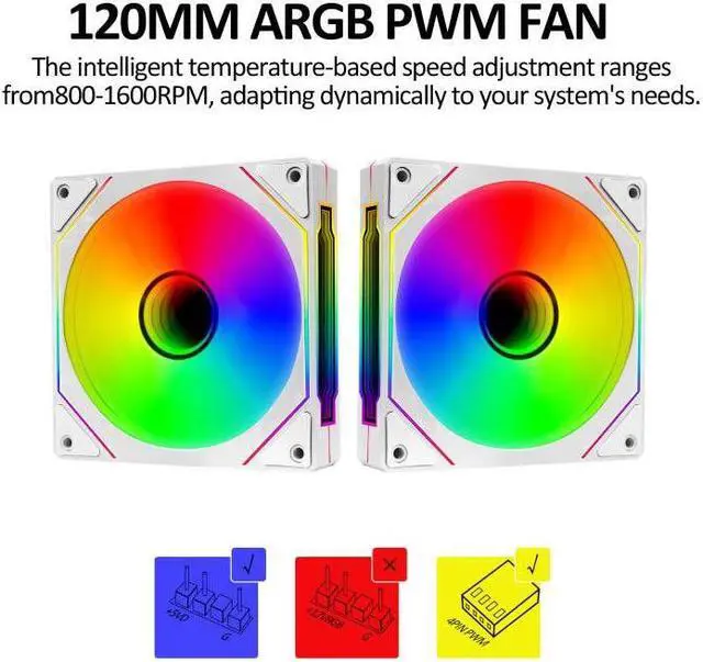 Alt view image 2 of 6 - PANO-MOUNTS 120mm Infinity Mirror ARGB Addressable RGB PWM Cooling Fans 5V 3Pin With 12V 4Pin PC Computer CPU Cooler Radiator Case Fan 800-1600RPM White 3-Pack