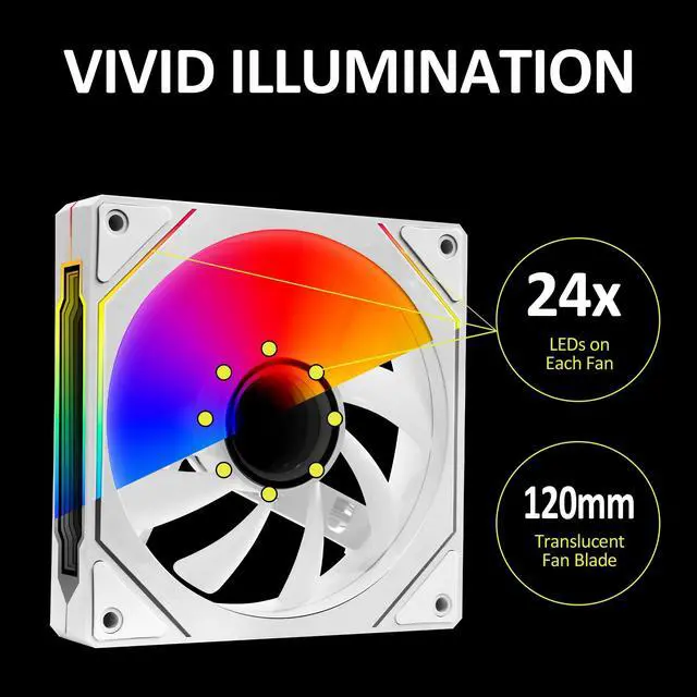 Alt view image 5 of 6 - PANO-MOUNTS 120mm Infinity Mirror ARGB Addressable RGB PWM Cooling Fans 5V 3Pin With 12V 4Pin PC Computer CPU Cooler Radiator Case Fan 800-1600RPM White 3-Pack