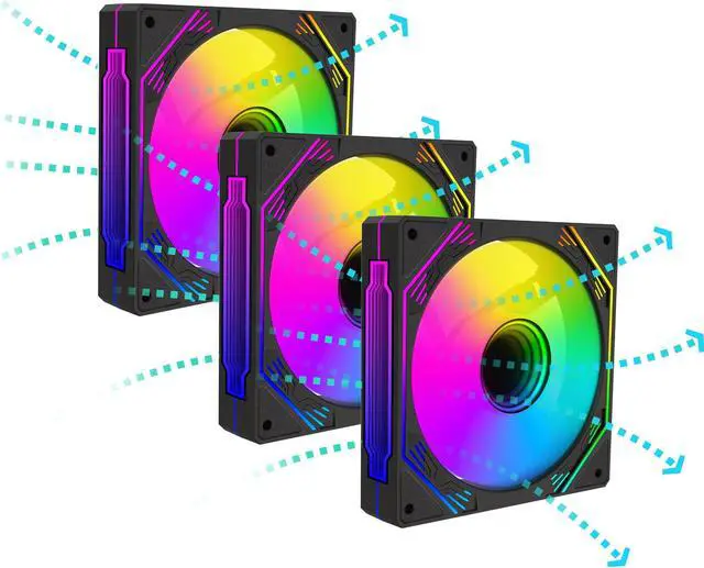 Main image of PANO-MOUNTS 120mm ARGB Reverse Fan Infinity Mirror Fans Airflow 5V 3Pin Addressable RGB Fans PWM PC Computer Water Cooler CPU Case Fans 500-1500RPM  3-Pack Black