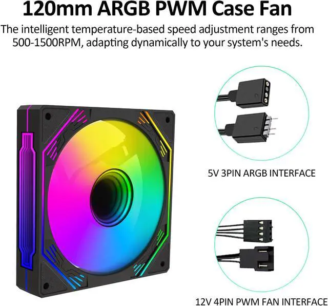 Alt view image 3 of 7 - PANO-MOUNTS 120mm ARGB Reverse Fan Infinity Mirror Fans Airflow 5V 3Pin Addressable RGB Fans PWM PC Computer Water Cooler CPU Case Fans 500-1500RPM  3-Pack Black